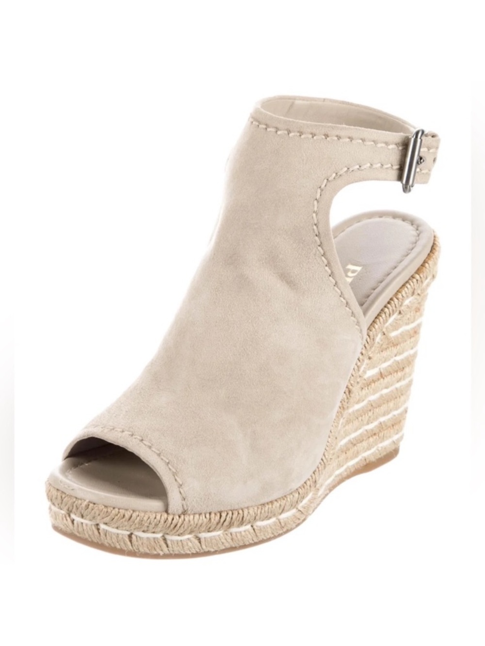 Prada Light Taupe Suede Open-Toe Espadrille Wedges Size 8.5